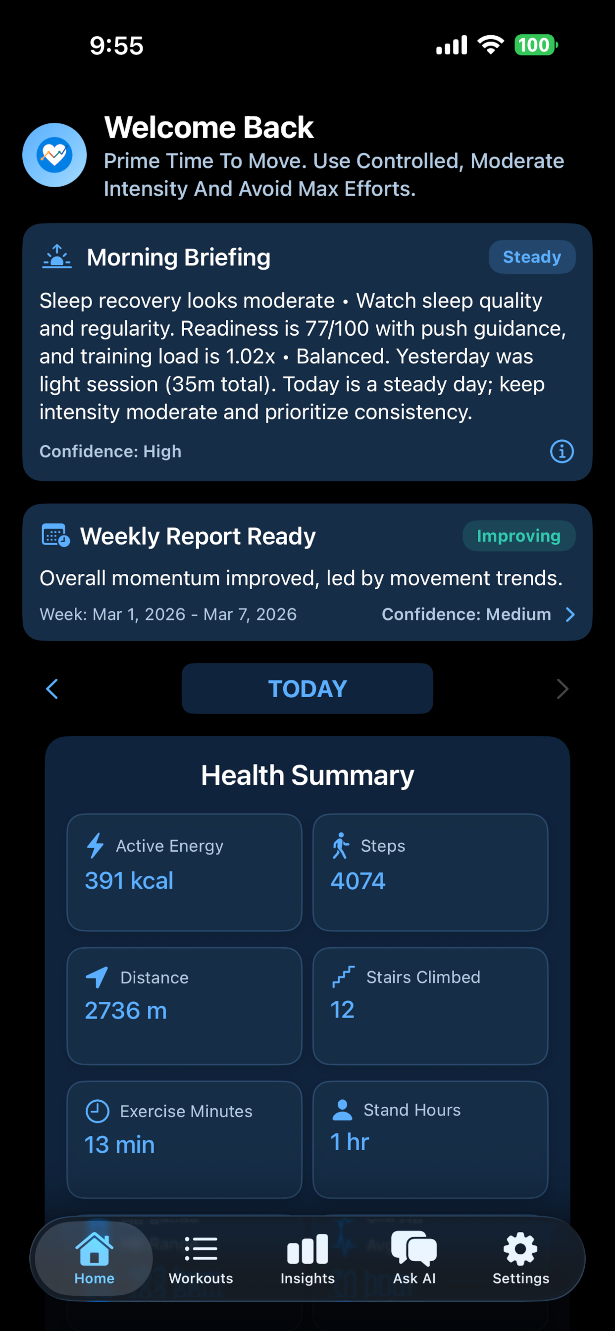 Simple Insights Morning Briefing and Weekly Report on iPhone