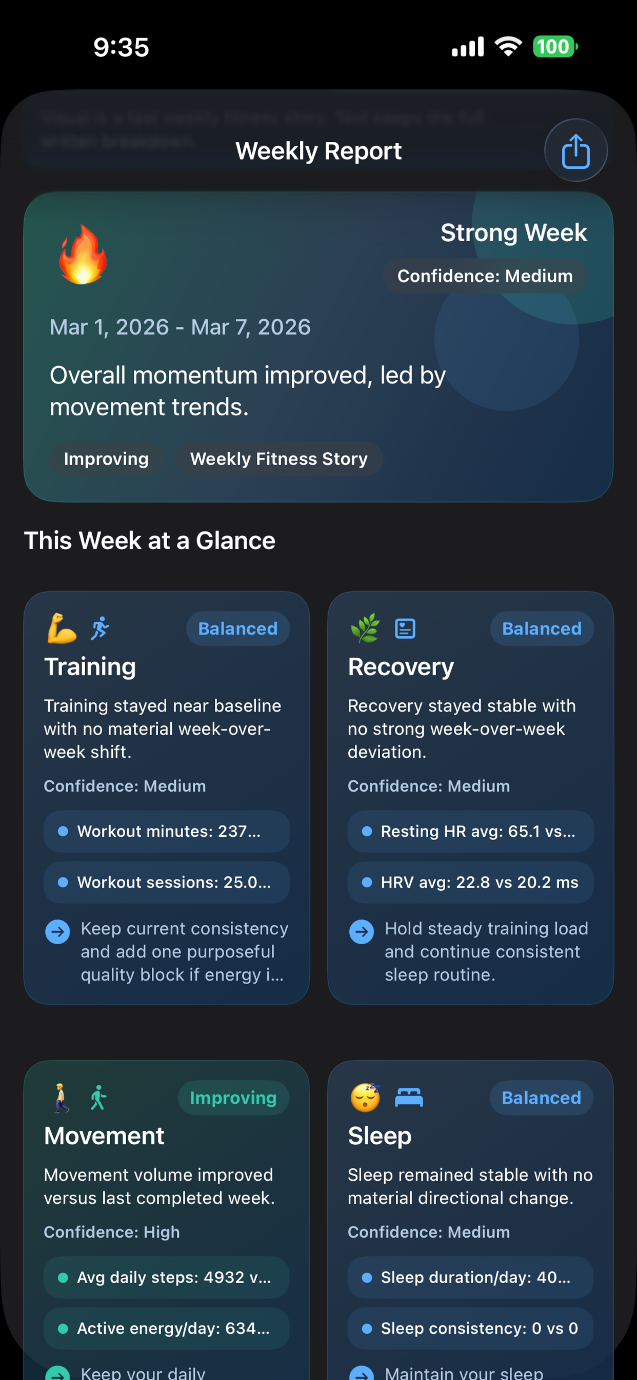 Weekly Report detail on iPhone
