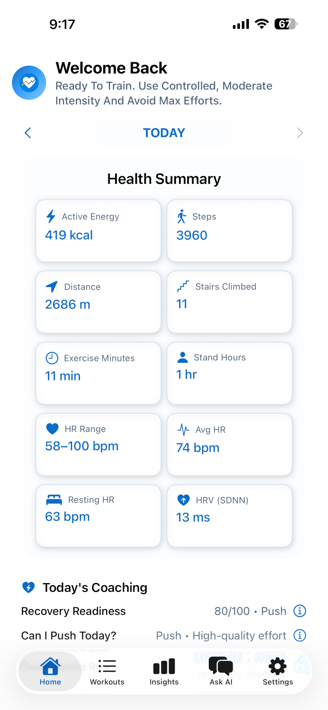 Simple Insights Home Screen