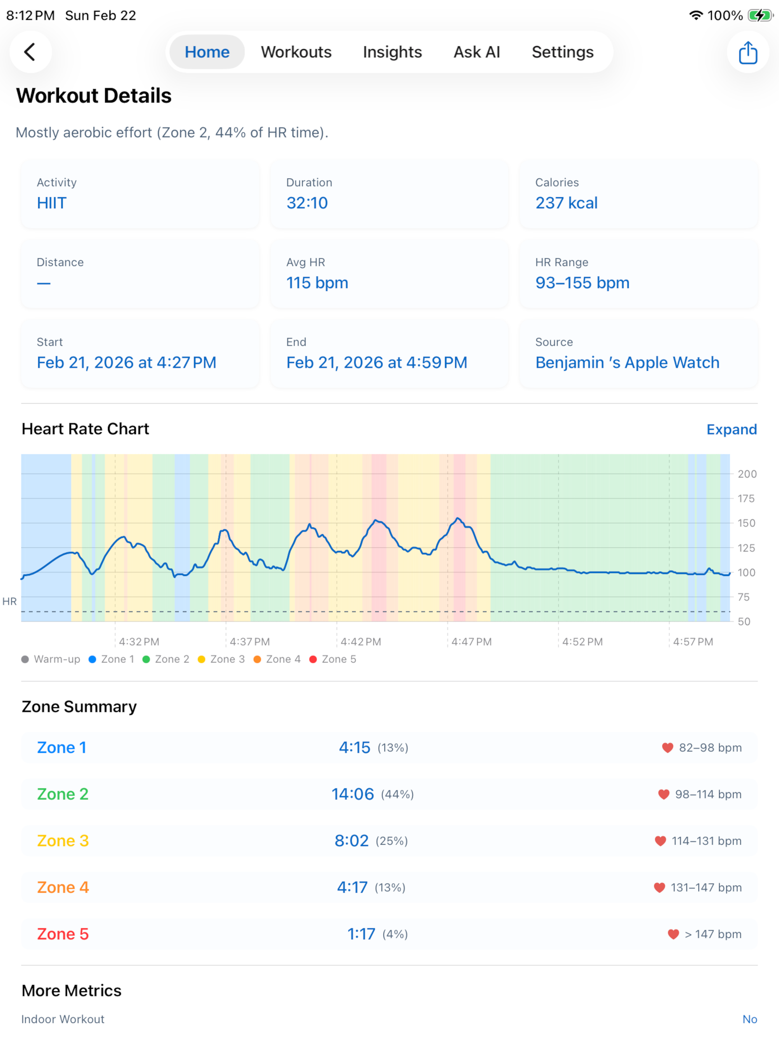 Workout Details iPad